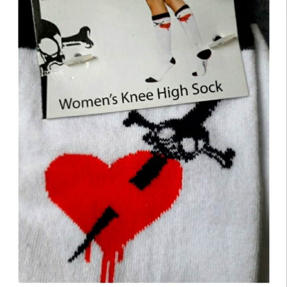 Lip Service - Dagger Heart black and white knee high socks - Picture 2 of 4
